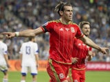 Wales' midfielder Gareth Bale celebrates his goal during the Euro 2016 qualifying football match between Israel and Wales at the Sammy Ofer Stadium in the Israeli coastal city of Haifa, on March 28, 2015