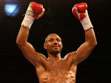 Kell Brook celebrates after beating Jo Jo Dan during their IBF World Welterweight Title Fight at the Motorpoint Arena on March 28, 2015