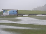 The fiest tee area and the putting green under water prior to the second and final round of the Madeira Islands Open on March 22, 2015