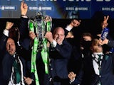 Ireland captain Paul O'Connell lifts the trophy after the RBS Six Nations match against Scotland at Murrayfield Stadium on March 21, 2015