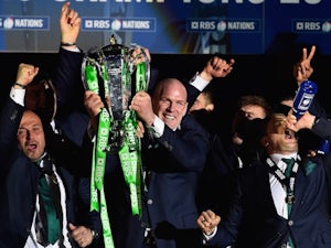 Ireland captain Paul O'Connell lifts the trophy after the RBS Six Nations match against Scotland at Murrayfield Stadium on March 21, 2015
