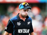 Tim Southee of New Zealand reacts during the 2015 ICC Cricket World Cup match between Bangladesh and New Zealand at Seddon Park on March 13, 2015