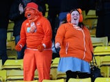 Blackpool fans celebrate the team's second goal during the Sky Bet Championship match against Watford at Vicarage Road on January 24, 2015