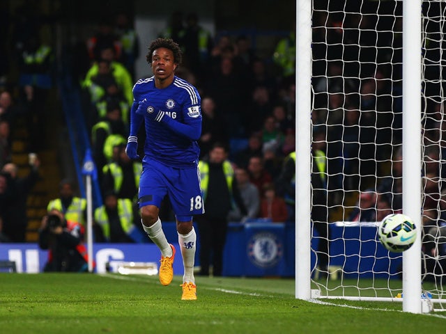 Loic Remy of Chelsea scores his team's second goal during the Barclays Premier League match between Chelsea and Stoke City at Stamford Bridge on April 4, 2015
