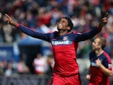 Joevin Jones #3 of the Chicago Fire celebrates a first half goal against Toronto FC during an MLS match at Toyota Park on April 4, 2015