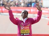 Women's Elite winner Edna Kiplagat of Kenya celebrates after the Virgin London Marathon on April 13, 2014