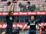 Inter Milan's midfielder from Colombia Fredy Guarin kicks and score during the Italian Serie A football match Inter Milan vs Parma at San Siro Stadium in Milan on April 4, 2015