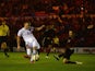 James Ward-Prowse of England scores their third goal under pressure from Julian Korb of Germany during the international friendly between England Under 21 and Germany Under 21 at Riverside Stadium on March 30, 2015