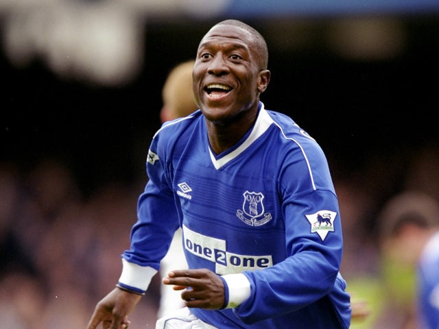 Kevin Campbell of Everton celebrates one of his three goals in the FA Carling Premiership match against West Ham United at Goodison Park on May 8, 1999