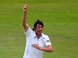 Mark Footitt of Derbyshire celebrates after taking the wicket of Durham's Will Smith (not pictured) during the LV County Championship match between Derbyshire and Durham at The County Ground on September 13, 2013