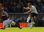 Harry Kane of Spurs shoots towards goal during the Barclays Premier League match between Burnley and Tottenham Hotspur at Turf Moor on April 5, 2015