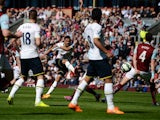 Tottenham Hotspur's Belgian midfielder Nacer Chadli has a shot that was saved during the English Premier League football match between Burnley and Tottenham Hotspur at Turf Moor in Burnley, north west England, on April 5, 2015
