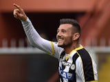 Cyril Thereau of Udinese Calcio celebrates a goal during the Serie A match between Genoa CFC and Udinese Calcio at Stadio Luigi Ferraris on April 4, 2015