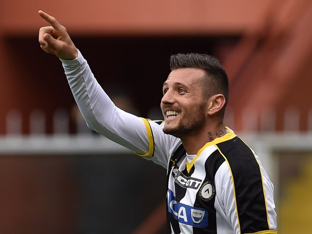Cyril Thereau of Udinese Calcio celebrates a goal during the Serie A match between Genoa CFC and Udinese Calcio at Stadio Luigi Ferraris on April 4, 2015
