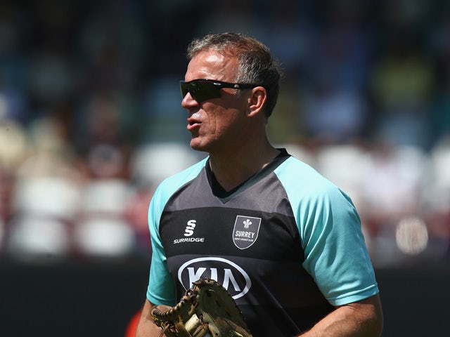 Alec Stewart Director of cricket of Surrey during the warm up ahead of the NatWest T20 Blast match between Somerset and Surrey at The County Ground on May 18, 2014