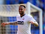 Bolton player Craig Davies celebrates his second and Bolton's third goal during the Sky Bet Championship match between Cardiff City and Bolton Wanderers at Cardiff City Stadium on April 6, 2015