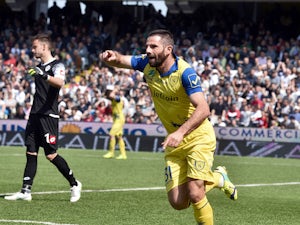 Sergio Pellissier #31 of AC Chievo Verona celebrates after scoring the opening goal during the Serie A match between AC Cesena and AC Chievo Verona at Dino Manuzzi Stadium on April 12, 2015