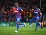 Jason Puncheon of Crystal Palace celebrates scoring his team's second goal during the Barclays Premier League match between Crystal Palace and Manchester City at Selhurst Park on April 6, 2015