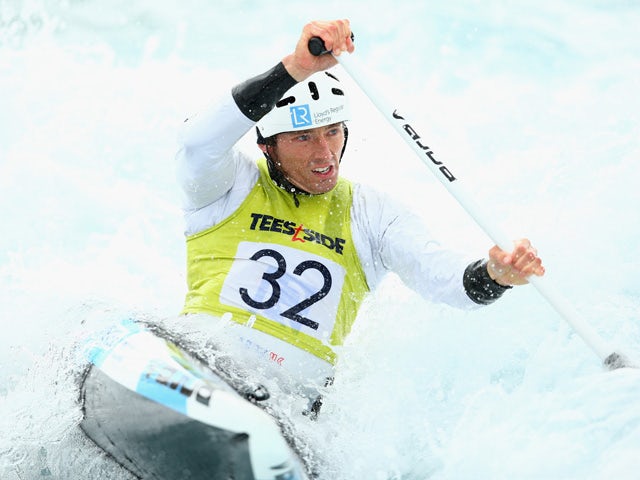 David Florence in action in the Men's Canoe race during the GB Canoe Slalom 2015 UK Championships Selection Trials at Lee Valley White Water Centre on April 5, 2015