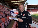 Bournemouth boss Eddie Howe poses with his Manager of the Month award for March 2015