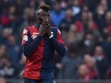 M'Baye Niang of Genoa CFC celebrates the opening goal during the Serie A match between Genoa CFC and Cagliari Calcio at Stadio Luigi Ferraris on April 11, 2015
