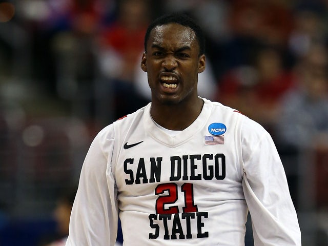 Jamaal Franklin #21 of the San Diego State Aztecs reacts against the Oklahoma Sooners during the second round of the 2013 NCAA Men's Basketball Tournament at Wells Fargo Center on March 22, 2013