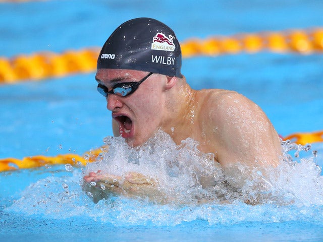 James Wilby of England competes in the Men's 50m Breaststroke Heat 4 at Tollcross International Swimming Centre during day four of the Glasgow 2014 Commonwealth Games on July 27, 2014
