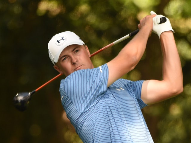 Jordan Spieth of the US tees off the 2nd hole during Round 3 of the 79th Masters Golf Tournament at Augusta National Golf Club on April 11, 2015