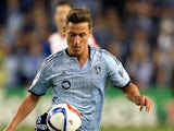 Krisztian Nemeth #9 of Sporting KC controls the ball during the game at Sporting Park on March 8, 2015
