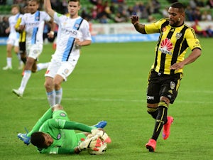 Tando Velaphi of Melbourne City dives on the ball during the round 25 A-League match between the Melbourne Victory and the Wellington Phoenix at AAMI Park on April 12, 2015