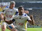 Clermont's French centre Wesley Fofana celebrates after scoring a try during the European Rugby Champions Cup semi-final match between Clermont and Saracens at Geoffroy-Guichard stadium in Saint-Etienne, central France, on April 18, 2015