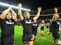 Edinburgh Rugby players Andries Strauss and Neil Cochrane applauding the crowd after they won their Semi Final match against Newport Gwent Dragons during the European Rugby Challenge Cup Semi Final match between Edinburgh Rugby and Newport Gwent Dragons a