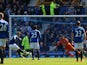 Ross Barkley of Everton takes a penalty that is saved by Thomas Heaton of Burnley during the Barclays Premier League match between Everton and Burnley at Goodison Park on April 18, 2015