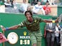 French player Gael Monfils celebrates after winning his Monte-Carlo ATP Masters Series Tournament tennis match against Bulgaria's Grigor Dimitrov on April 17, 2015 
