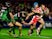 Charlie Sharples of Gloucester evades the tackle of Jack Nowell of Exeter during the European Rugby Challenge Cup semi final match between Gloucester Rugby and Exeter Chiefs at Kingsholm Stadium on April 18, 2015