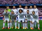 Real Madrid pose for a team photo during the UEFA Champions League Quarter Final First Leg match between Club Atletico de Madrid and Real Madrid CF at Vicente Calderon Stadium on April 14, 2015