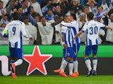Ricardo Quaresma of FC Porto (3R) celebrates with team mates as he scores their second goal during the UEFA Champions League Quarter Final first leg match between FC Porto and FC Bayern Muenchen at Estadio do Dragao on April 15, 2015