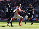 Charlie Adam of Stoke City scores his team's second goal during the Barclays Premier League match between Stoke City and Southampton at the Britannia Stadium on April 18, 2015