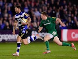 Bath player Matt Banahan makes a break during the Aviva Premiership match between Bath Rugby and London Irish at the Recreation Ground on April 24, 2015