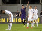 Mario Gomez of ACF Fiorentina celebrates after scoring a goal during the UEFA Europa League Quarter Final match between ACF Fiorentina and FC Dynamo Kyiv on April 23, 2015