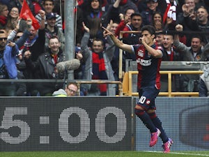 Diego Perotti of Genoa CFC celebrates his goal during the Serie A match between Genoa CFC and AC Cesena at Stadio Luigi Ferraris on April 26, 2015