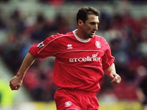 Gianluca Festa of Middlesbrough brings the ball forward during the FA Barclaycard Premiership match against Leeds United played at the Riverside Stadium on February 9, 2002