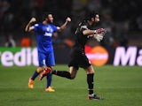 Gianluigi Buffon of Juventus celebrates after the final whistle during the UEFA Champions League quarter-final second leg match between AS Monaco FC and Juventus at Stade Louis II on April 22, 2015