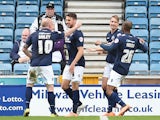 Lee Gregory of Millwall celebrates his goal during the Sky Bet Championship match between Millwall and Derby County at The Den on April 25, 2015
