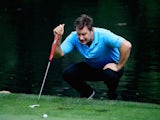Sir Nick Faldo of England lines up a putt during the Par 3 Contest prior to the start of the 2015 Masters Tournament at Augusta National Golf Club on April 8, 2015