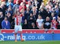 Charlie Adam of Stoke City celebrates scoring their first goal during the Barclays Premier League match between Stoke City and Sunderland at Britannia Stadium on April 25, 2015