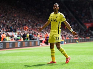 Nacer Chadli of Spurs celebrates as he scores their second goal during the Barclays Premier League match between Southampton and Tottenham Hotspur at St Mary's Stadium on April 25, 2015