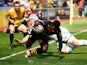 Christian Wade of Wasps dives over for a try during the Aviva Premiership match between Wasps and Exeter Chiefs at the Ricoh Arena on April 26, 2015