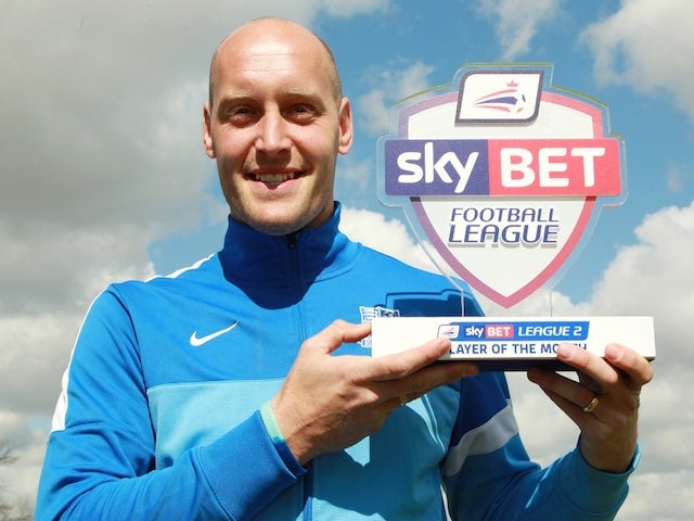 Southend United defender Adam Barrett with his Player of the Month award for April on April 30, 2015