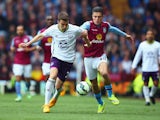 Seamus Coleman of Everton and Jack Grealish of Aston Villa compete for the ball during the Barclays Premier League match between Aston Villa and Everton at Villa Park on May 2, 2015